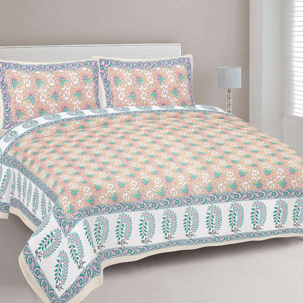 Rudra Bazaar Multi 210 TC Cotton Double King Bedsheet With 2 Pillow Covers - Distacart