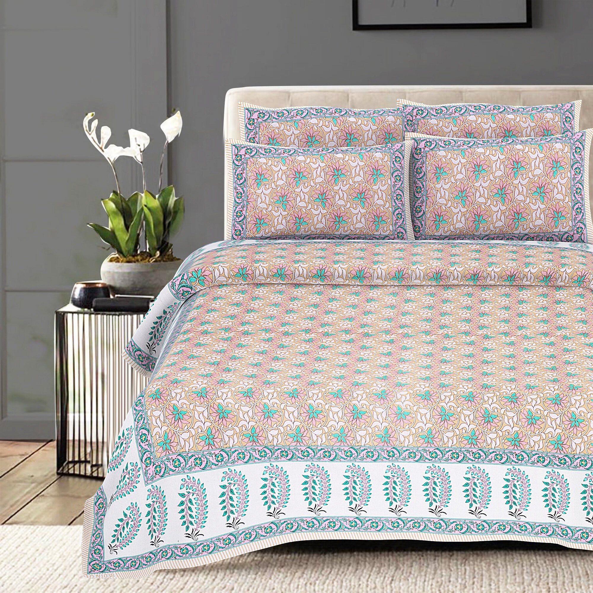 Rudra Bazaar Multi 210 TC Cotton Double King Bedsheet With 2 Pillow Covers - Distacart