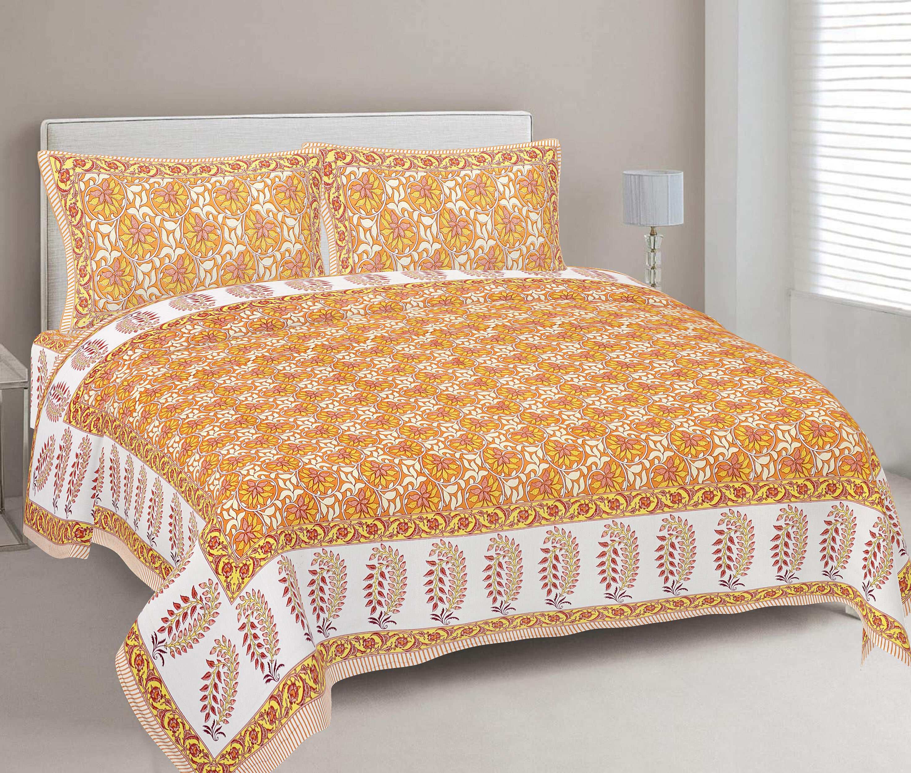 Rudra Bazaar Multi 210 TC Cotton Double King Bedsheet With 2 Pillow Covers - Distacart