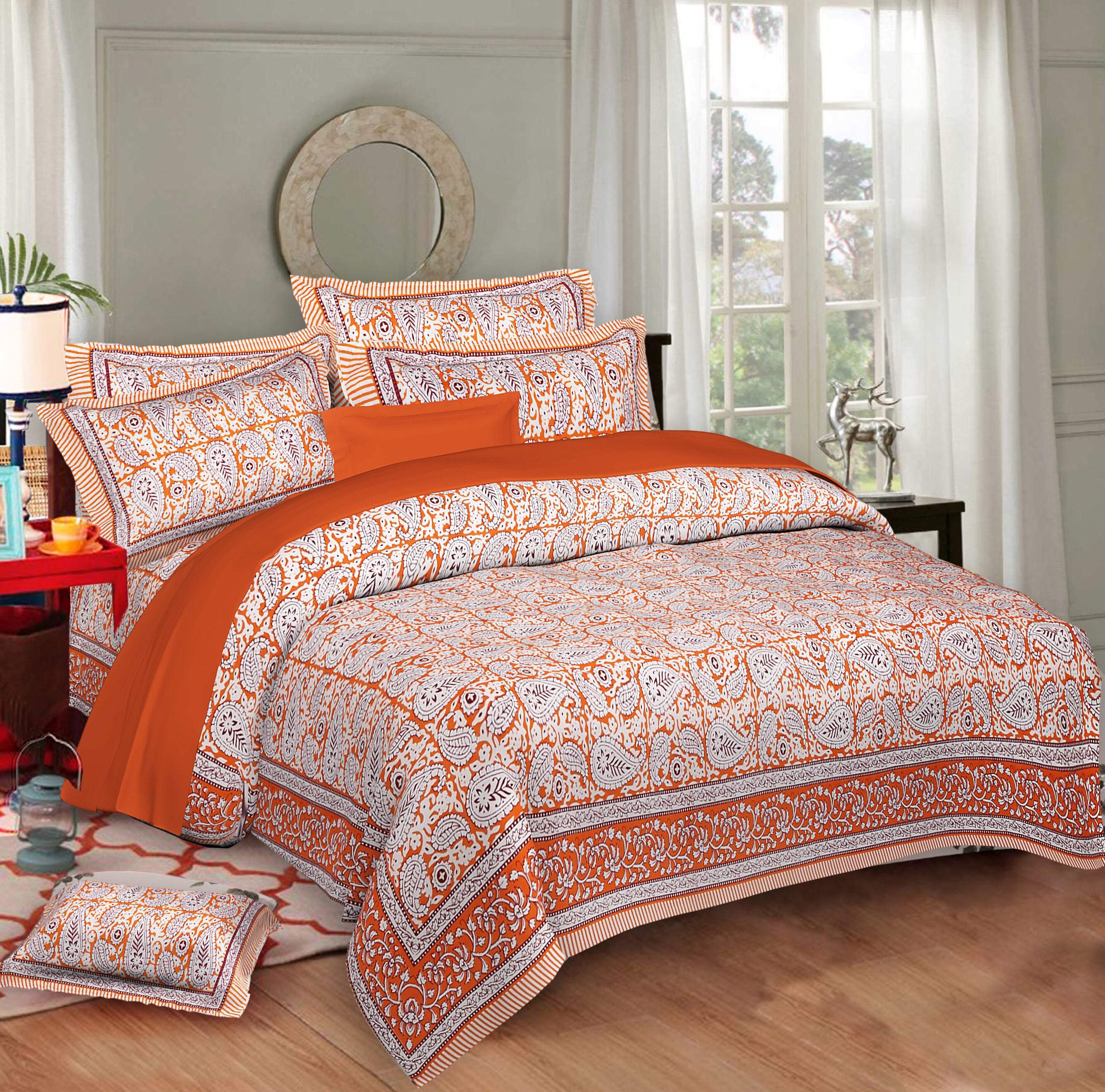 Rudra Bazaar Multi 210 TC Cotton Double King Bedsheet With 2 Pillow Covers - Distacart