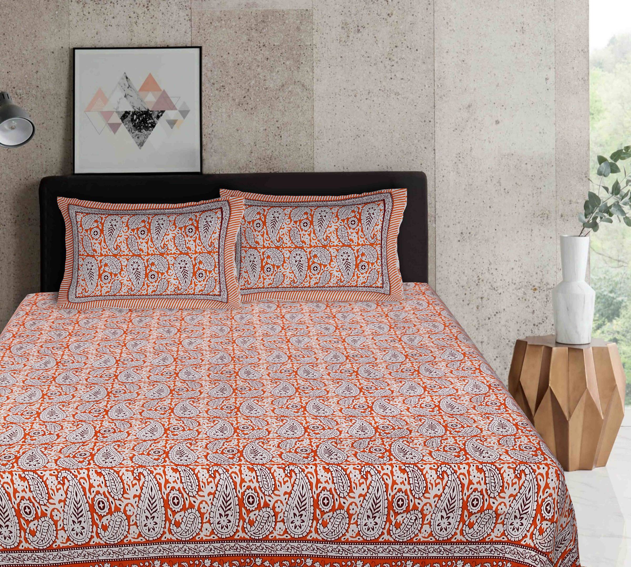 Rudra Bazaar Multi 210 TC Cotton Double King Bedsheet With 2 Pillow Covers - Distacart