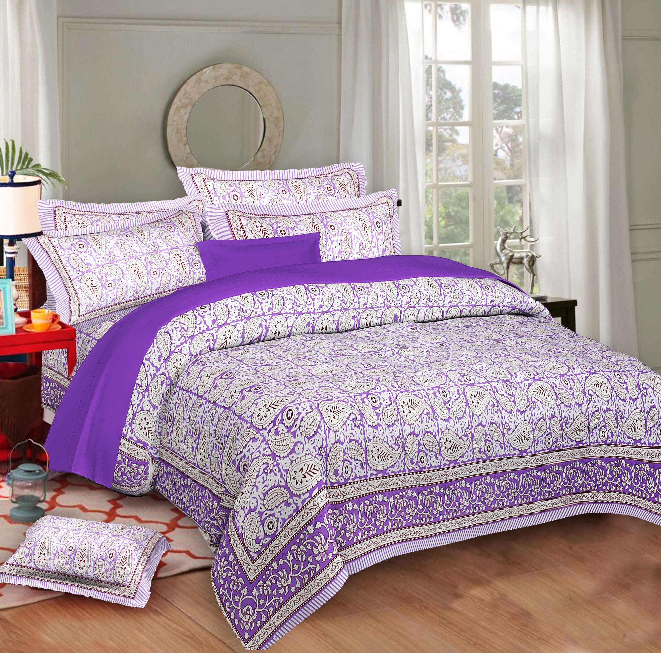 Rudra Bazaar Multi 210 TC Cotton Double King Bedsheet With 2 Pillow Covers - Distacart