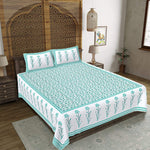 Thumbnail for Rudra Bazaar Sea Green 210 TC Cotton Double King Bedsheet With 2 Pillow Covers