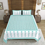 Thumbnail for Rudra Bazaar Sea Green 210 TC Cotton Double King Bedsheet With 2 Pillow Covers
