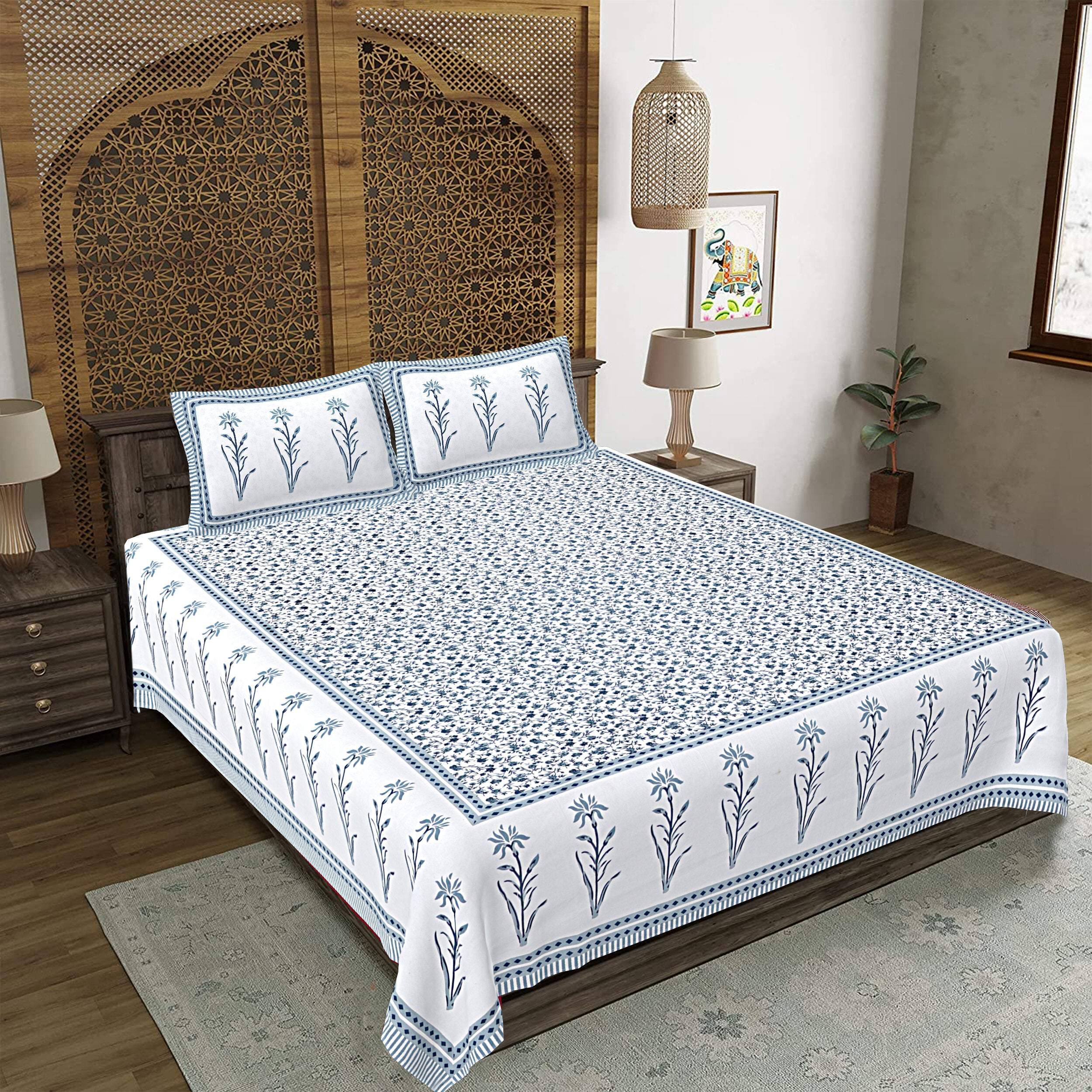 Rudra Bazaar Grey 210 TC Cotton Double King Bedsheet With 2 Pillow Covers - Distacart