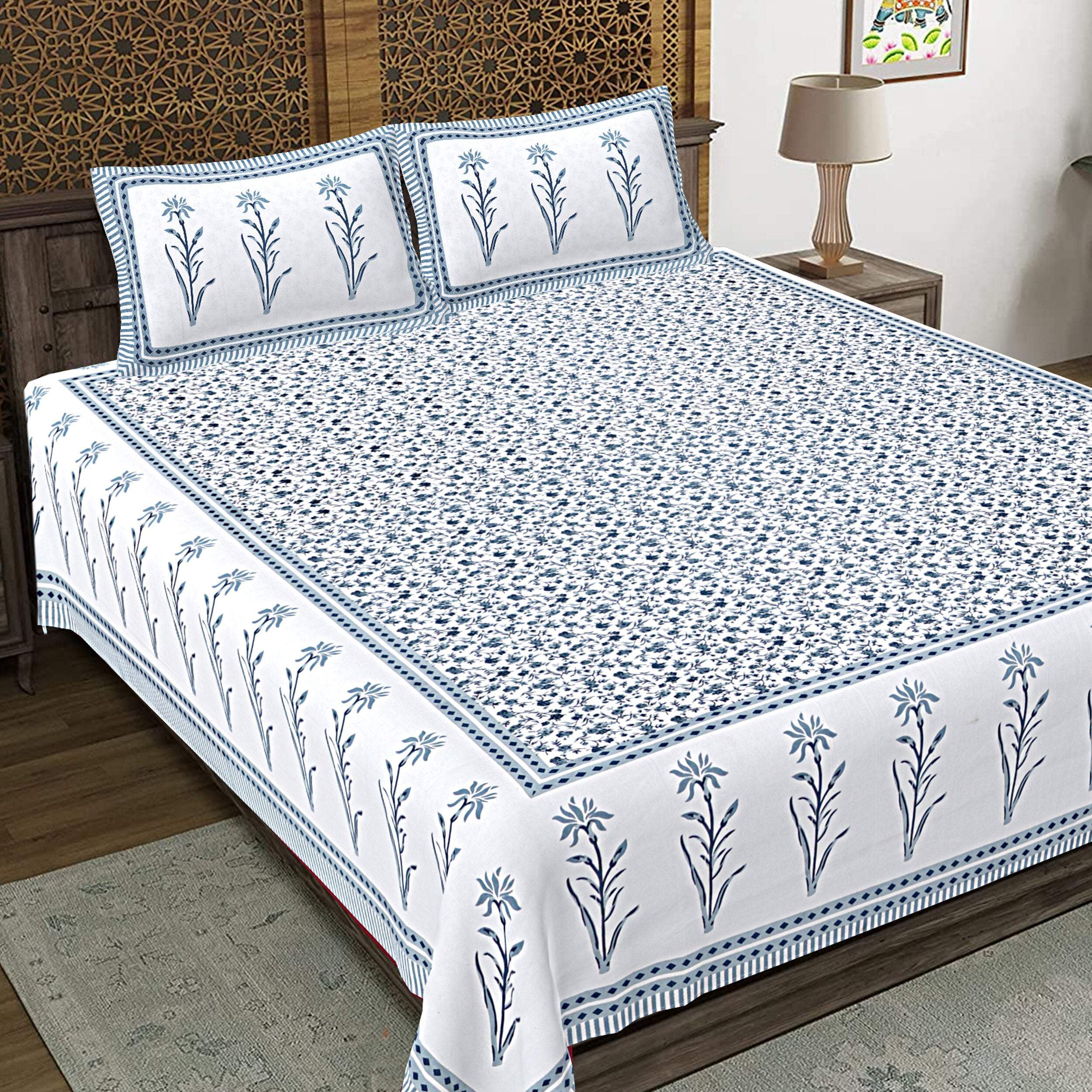 Rudra Bazaar Grey 210 TC Cotton Double King Bedsheet With 2 Pillow Covers - Distacart