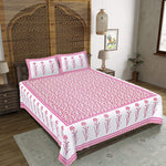 Thumbnail for Rudra Bazaar Pink 210 TC Cotton Double King Bedsheet With 2 Pillow Covers