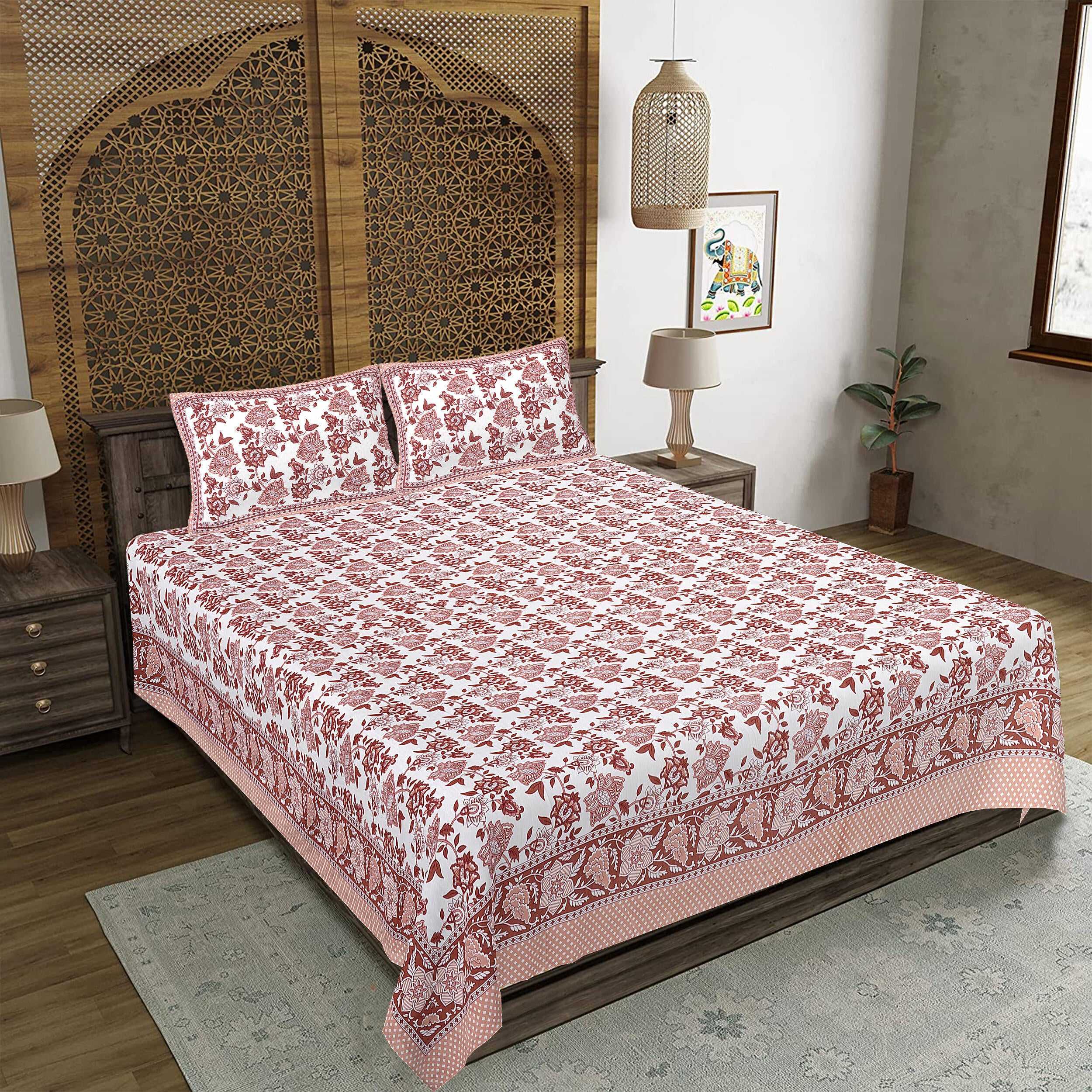 Rudra Bazaar Sea Green 210 TC Cotton Double King Bedsheet With 2 Pillow Covers - Distacart