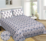 Thumbnail for Rudra Bazaar Blue 210 TC Cotton Double King Bedsheet With 2 Pillow Covers