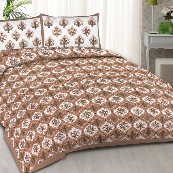 Rudra Bazaar Brown 210 TC Cotton Double King Bedsheet With 2 Pillow Covers - Distacart