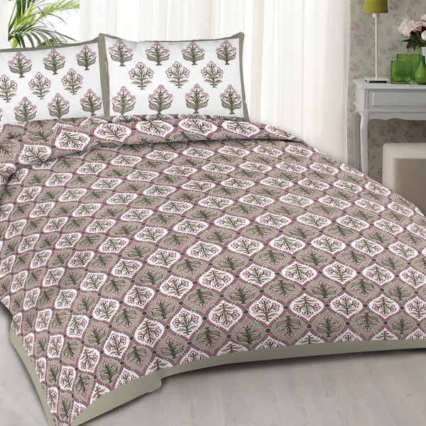Rudra Bazaar Grey 210 TC Cotton Double King Bedsheet With 2 Pillow Covers - Distacart