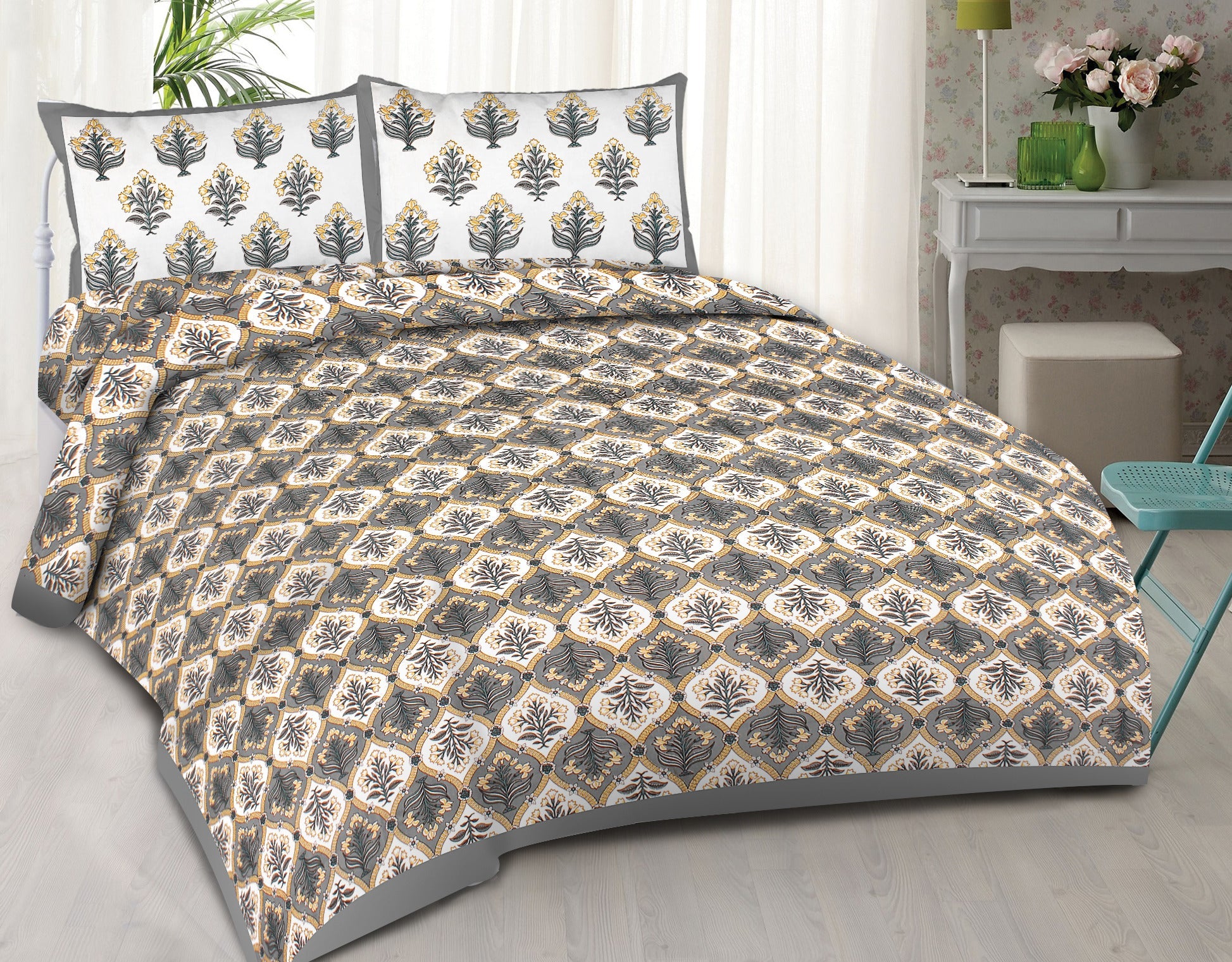 Rudra Bazaar Multi 210 TC Cotton Double King Bedsheet With 2 Pillow Covers - Distacart