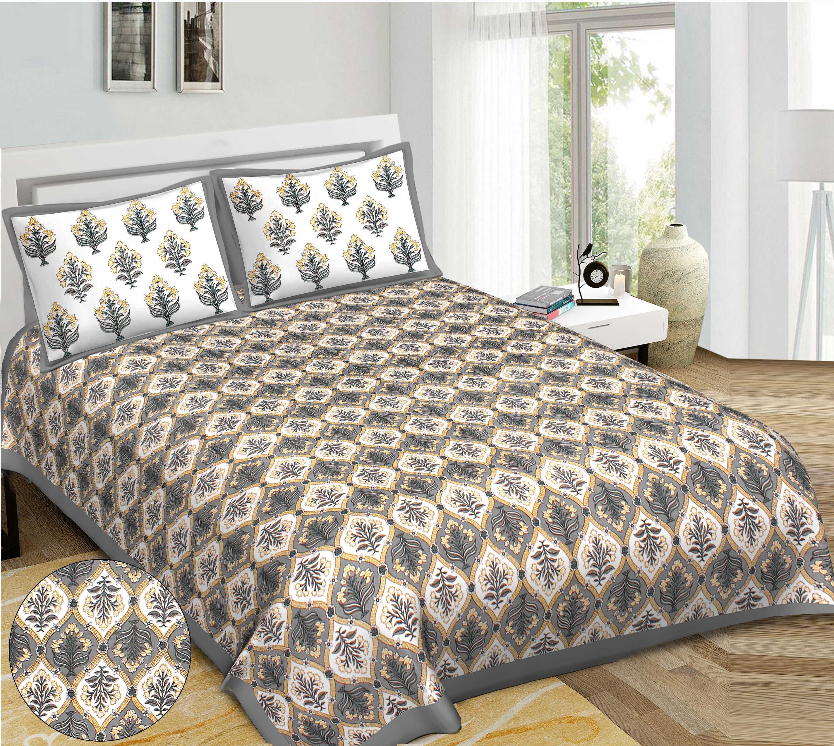 Rudra Bazaar Multi 210 TC Cotton Double King Bedsheet With 2 Pillow Covers - Distacart