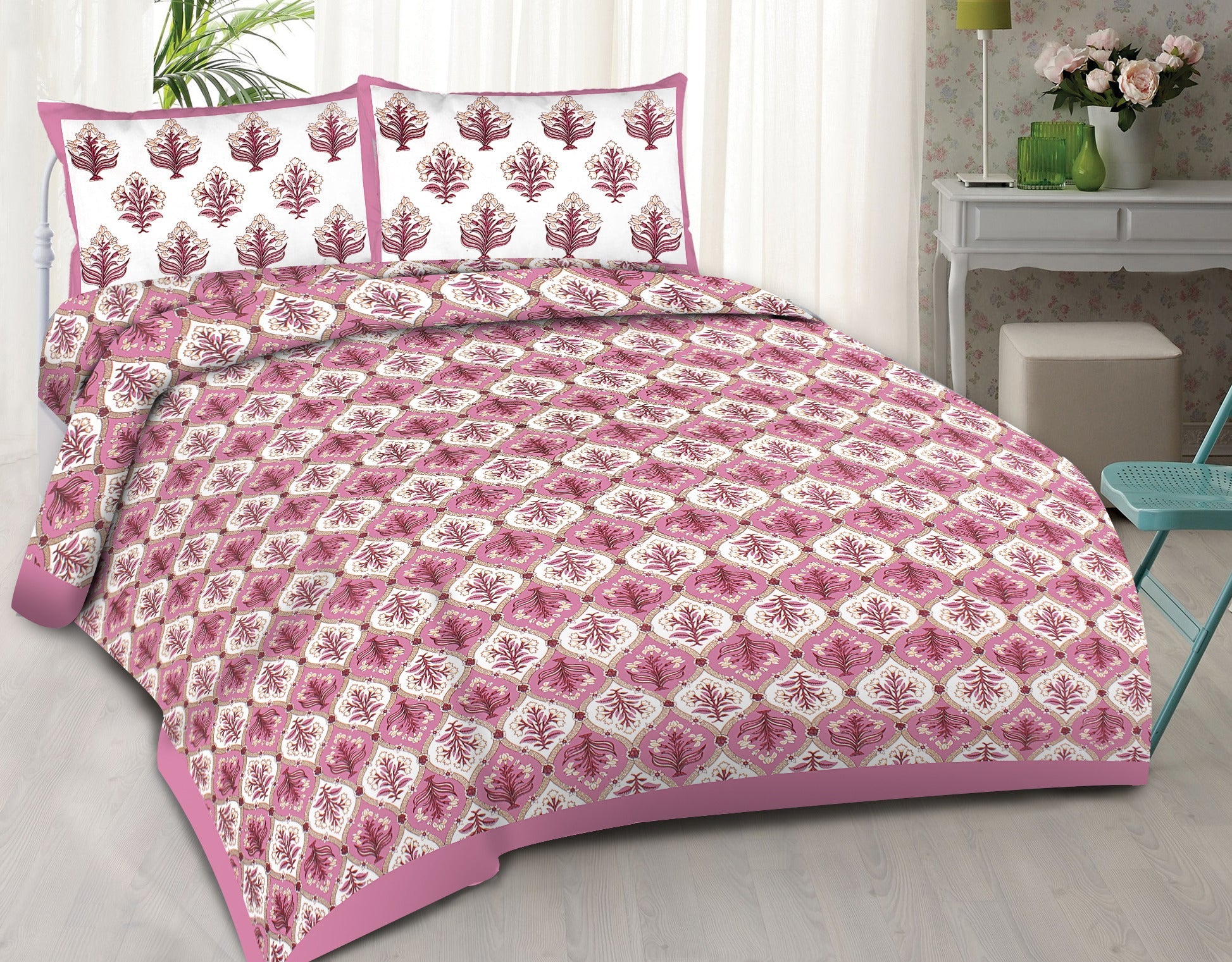 Rudra Bazaar Purple 210 TC Cotton Double King Bedsheet With 2 Pillow Covers - Distacart