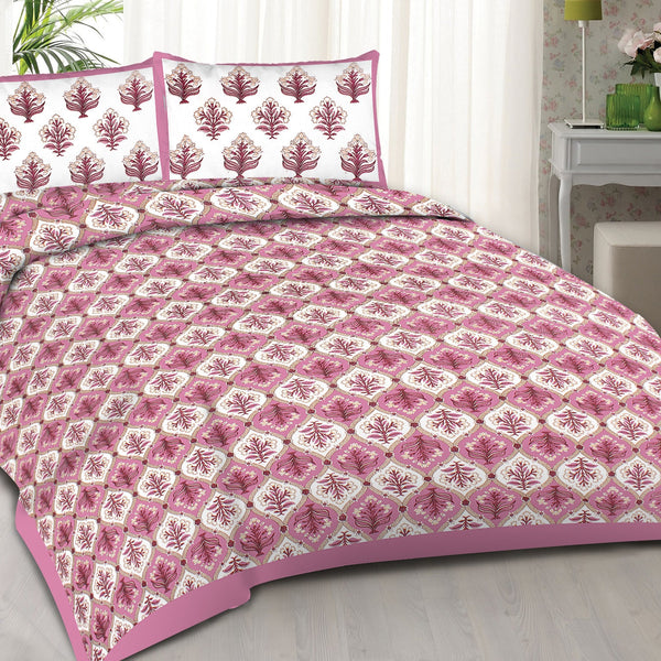 Rudra Bazaar Purple 210 TC Cotton Double King Bedsheet With 2 Pillow Covers - Distacart
