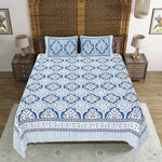 Thumbnail for Rudra Bazaar Blue 210 TC Cotton Double King Bedsheet With 2 Pillow Covers
