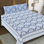 Thumbnail for Rudra Bazaar Blue 210 TC Cotton Double King Bedsheet With 2 Pillow Covers