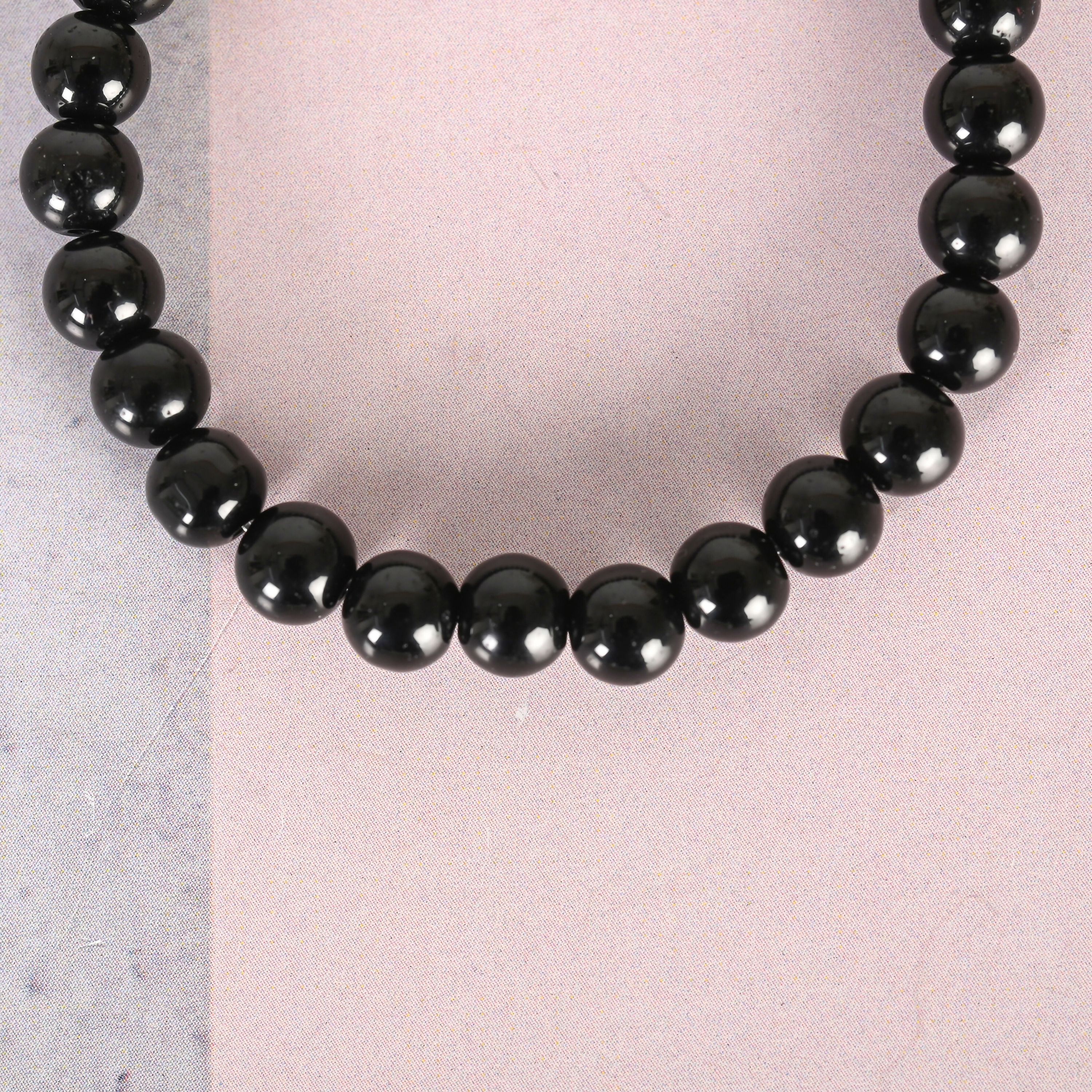 NVR Men & Women Black Marble Crystal Beaded Elasticated Bracelet - Distacart