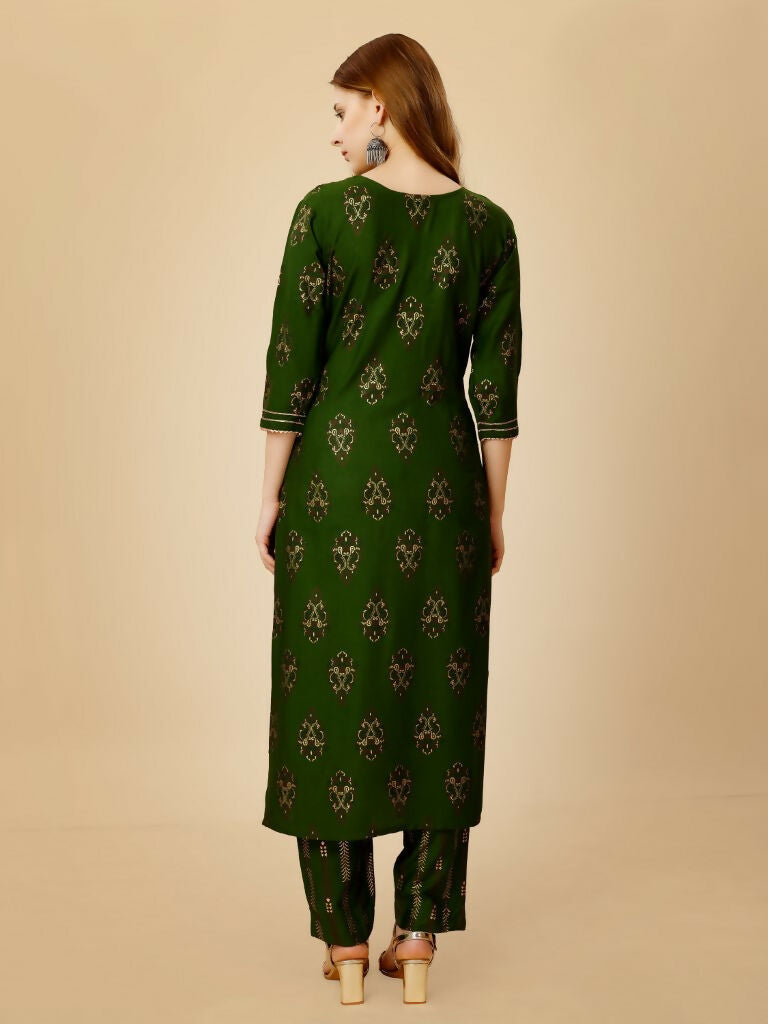 Jyoti Fashion Women's Green Viscose Rayon Embroidered Kurta Pant Set - Distacart