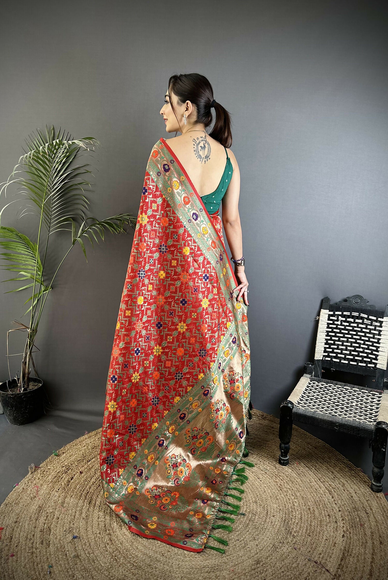 Joban Fashion Red Banarasi Soft Silk Woven Saree