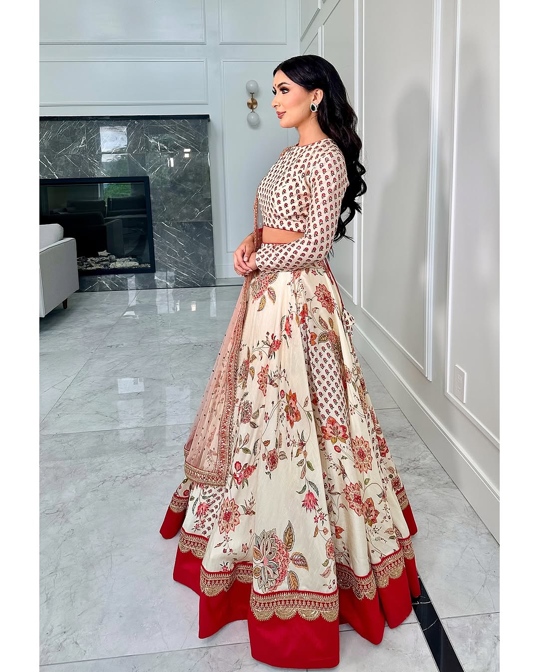 Teeya Creation Cream Colour Georgette Fabric Digital Print With Embroidery Work Lehenga Choli
