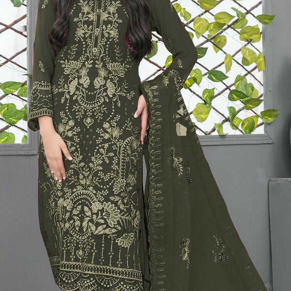 Anaita Mehendi Fox Georgette Semi Stiutched Suit with Embroidery Sequence Work - Distacart