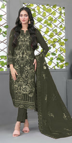 Thumbnail for Anaita Mehendi Fox Georgette Semi Stiutched Suit with Embroidery Sequence Work - Distacart