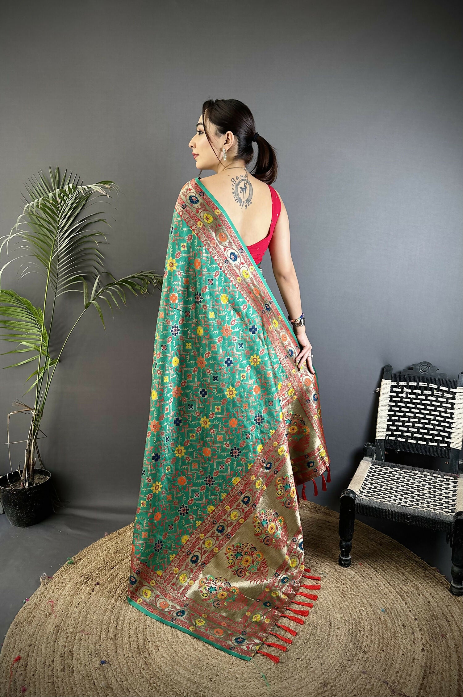 Joban Fashion Green Banarasi Soft Silk Woven Saree