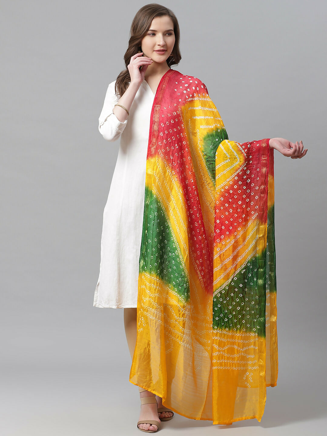 Juniper Mustard Bandhani Tie-Dye Shantoon Dupatta For Women - Distacart