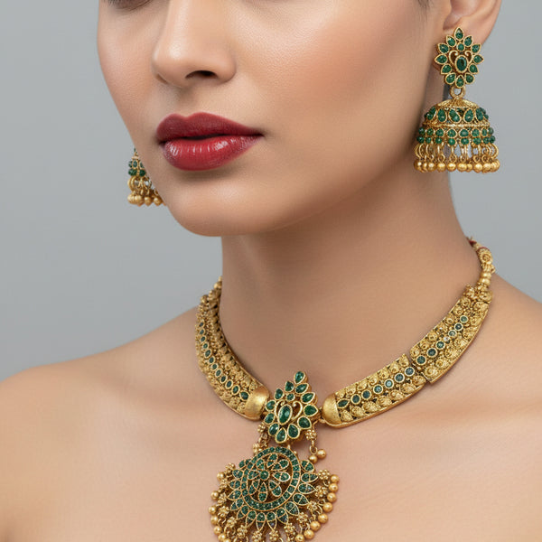 Jewel City Timeless Elegance Of Indian Heritage Handcrafted Green Necklace Set - Distacart