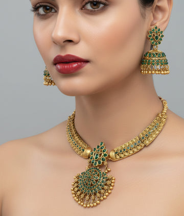 Jewel City Timeless Elegance Of Indian Heritage Handcrafted Green Necklace Set - Distacart