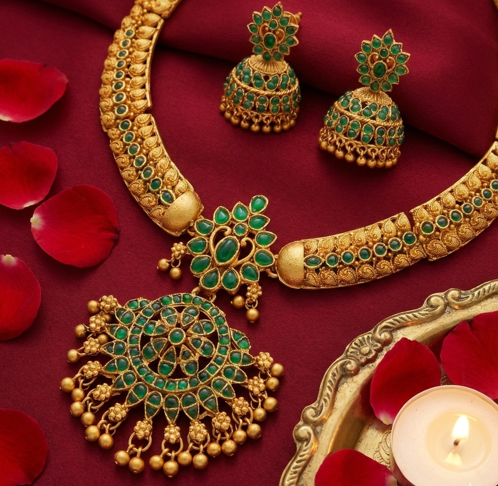 Jewel City Timeless Elegance Of Indian Heritage Handcrafted Green Necklace Set - Distacart