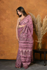Thumbnail for Very Much Indian Handblock Printed Cotton Saree With Natural Dyes - Pink - Distacart