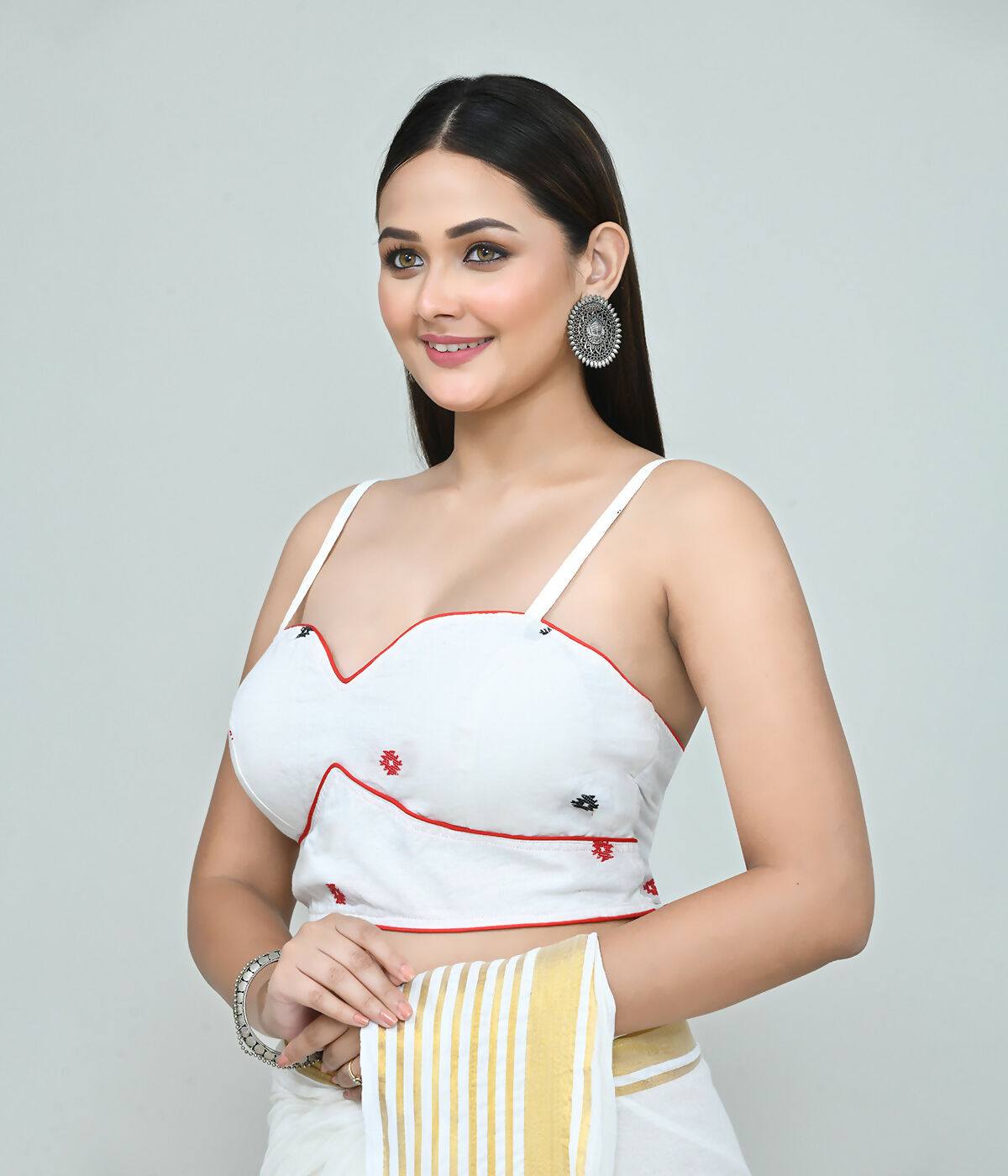 Joban Fashion Women's White Embroidered Stitched Blouse