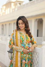 Thumbnail for Jyoti Fashion Women's Green Russian Silk Sequins Zari Embroideredy Anarkali Dress with Dupatta - Distacart