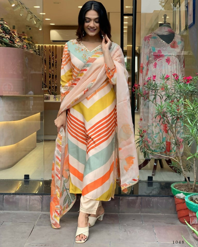 Partywear Designer Maslin Multi Stitched Suit With Dupatta - Tanisha - Distacart