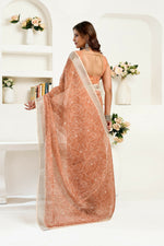 Thumbnail for Joban Fashion Rust Brown Floral Linen Ready To Wear Saree With Unstitched Blouse - Distacart
