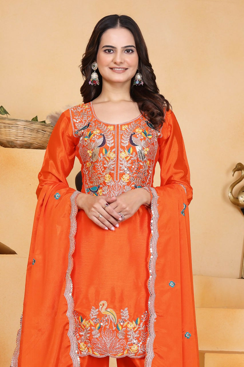 Teeya Creation Orange Color Chinon Silk Party Wear Punjabi Dhoti Suit - Distacart