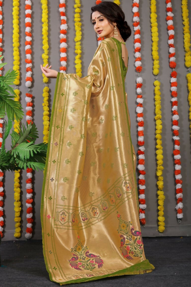 Jyoti Fashion Women's Green Paithani Silk Zari Woven Saree with Blouse - Distacart