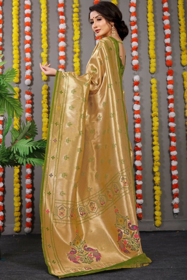 Jyoti Fashion Women's Green Paithani Silk Zari Woven Saree with Blouse - Distacart