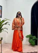 Thumbnail for Teeya Creation Orange Color Chinon Silk Embroidery Work Ready To Wear Party Wear Saree With Koti - Distacart