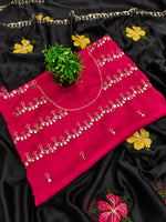 Thumbnail for Teeya Creation Black Rangoli Silk Embroidery Work Party Wear Designer Saree - Distacart