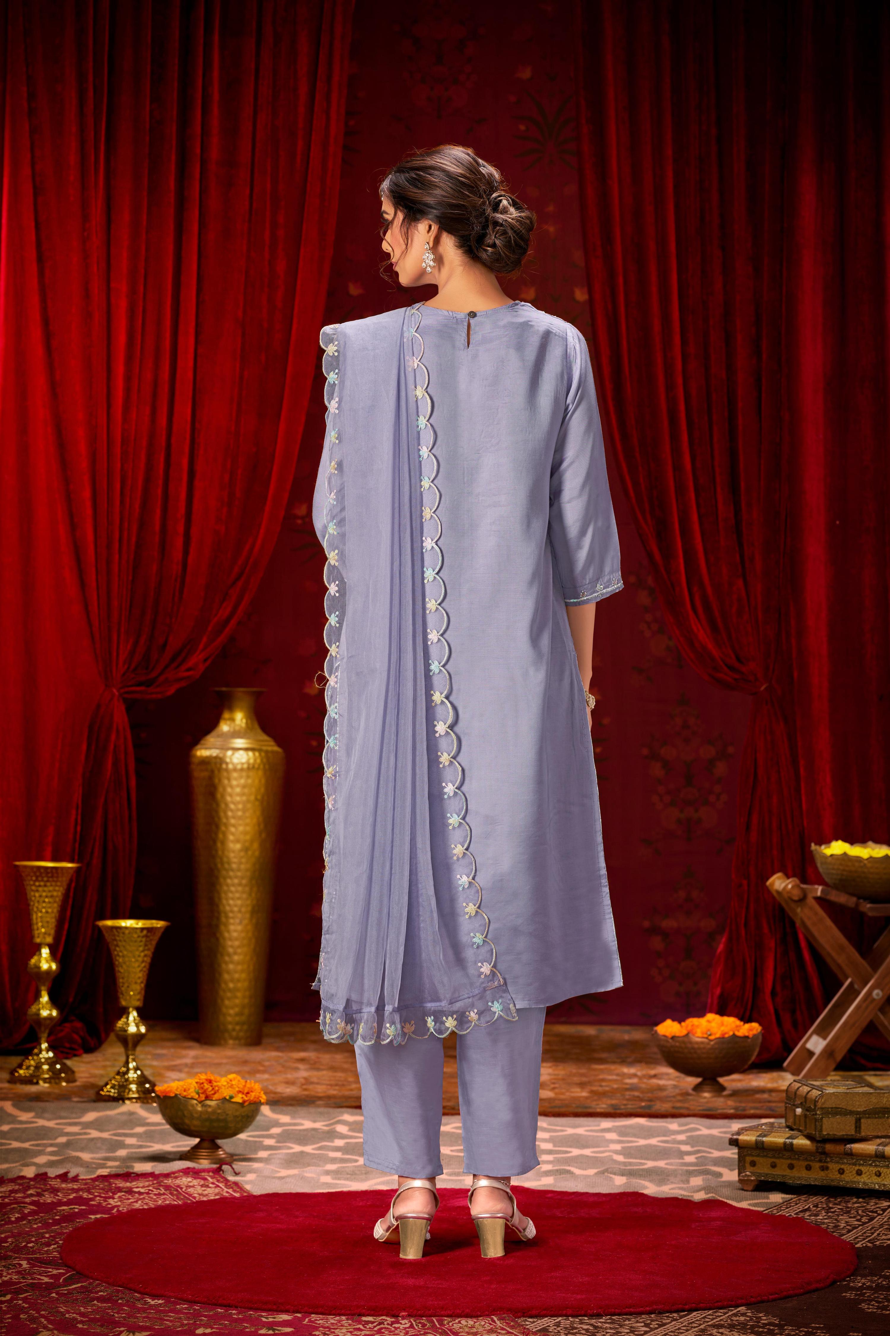 BulBul Roshni Muslin Purple Kurta Set With Dupatta