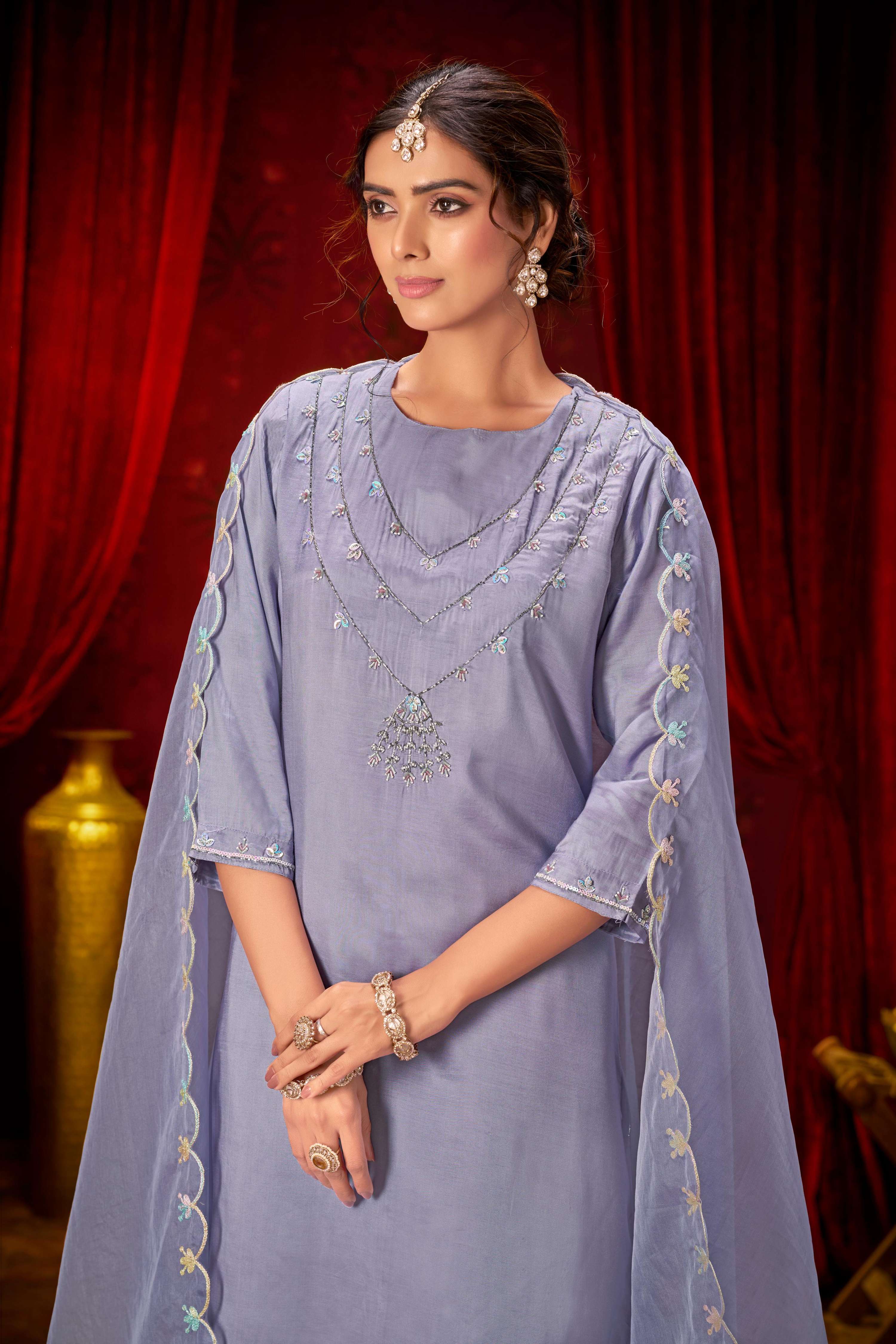 BulBul Roshni Muslin Purple Kurta Set With Dupatta