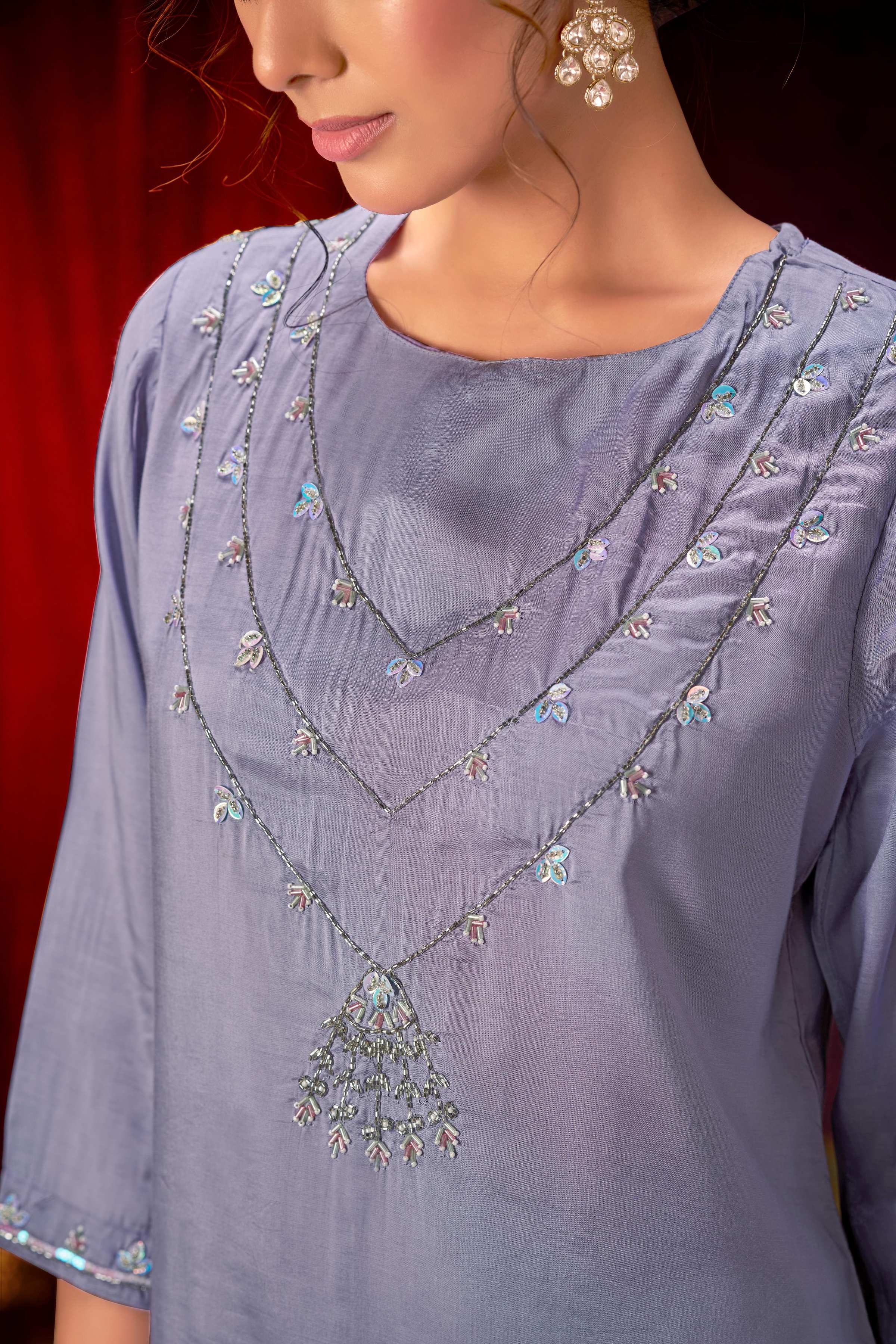 BulBul Roshni Muslin Purple Kurta Set With Dupatta