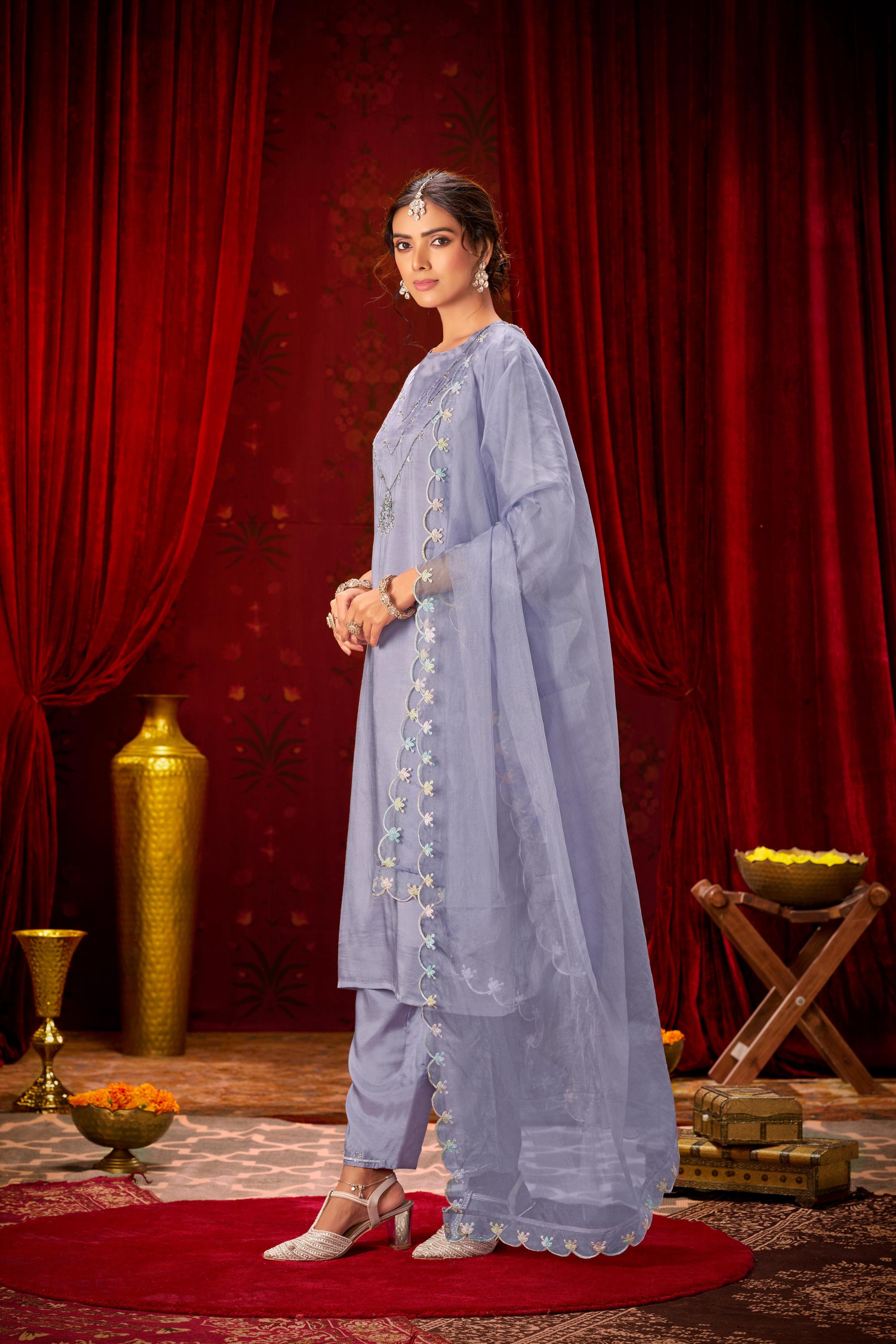 BulBul Roshni Muslin Purple Kurta Set With Dupatta