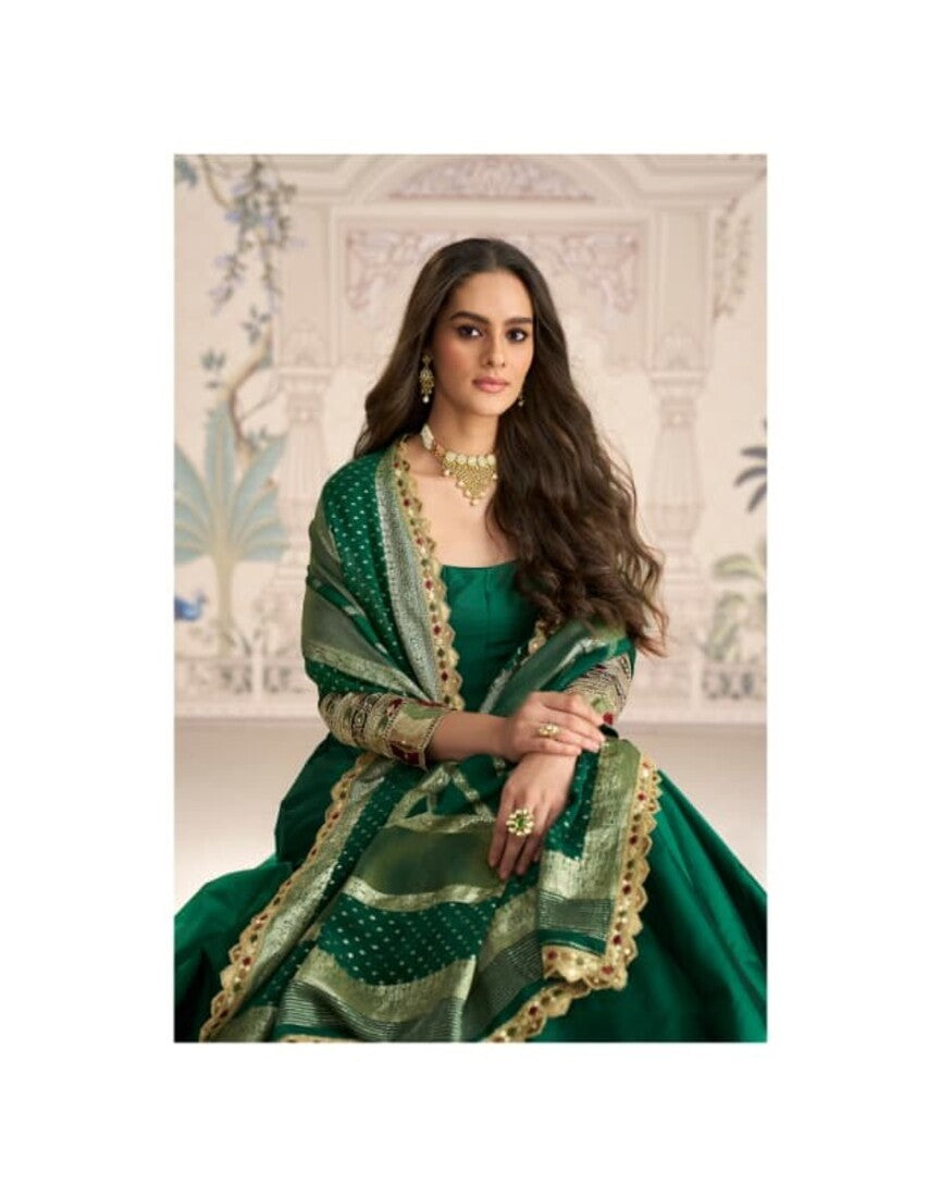 Aarshi Fashions Green Silk Wedding Gowns - Distacart