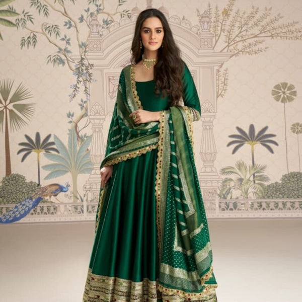 Aarshi Fashions Green Silk Wedding Gowns