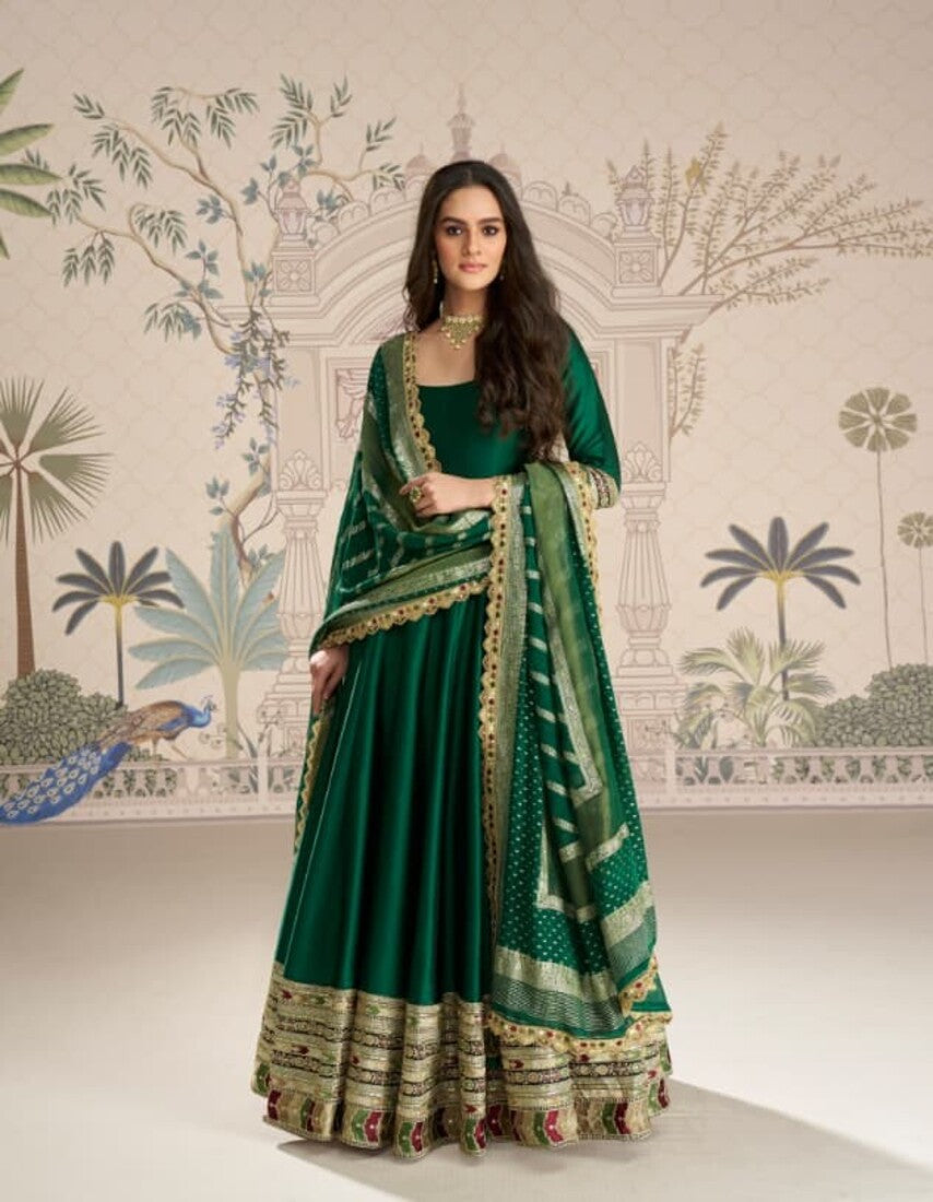 Aarshi Fashions Green Silk Wedding Gowns - Distacart