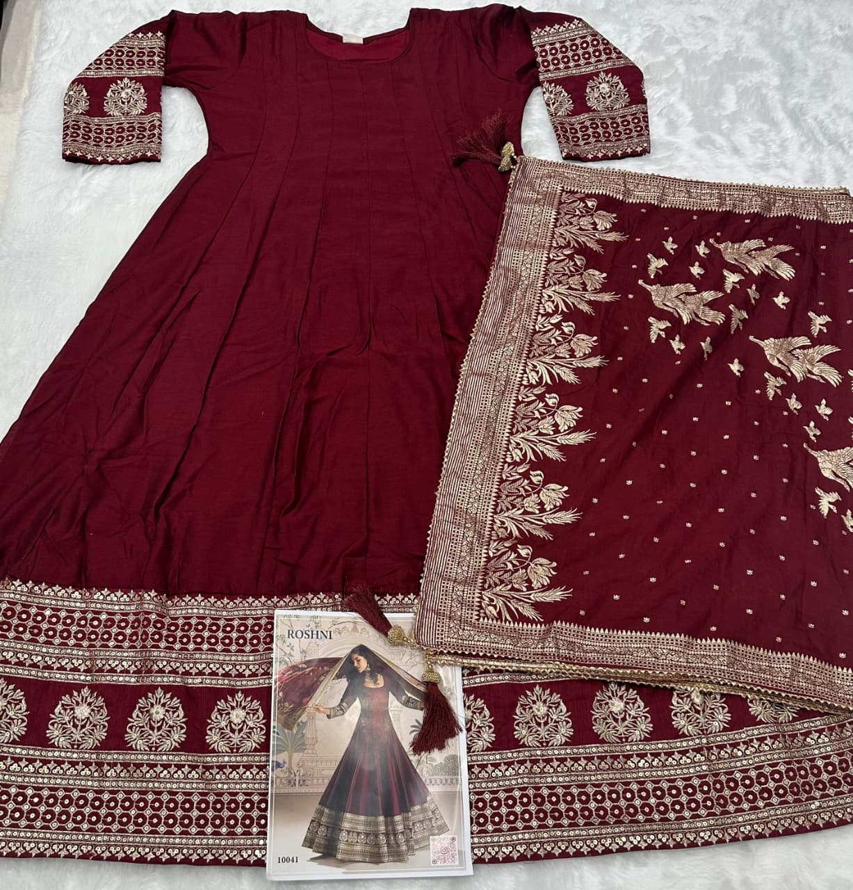 Aarshi Fashions Maroon Silk Wedding Gowns